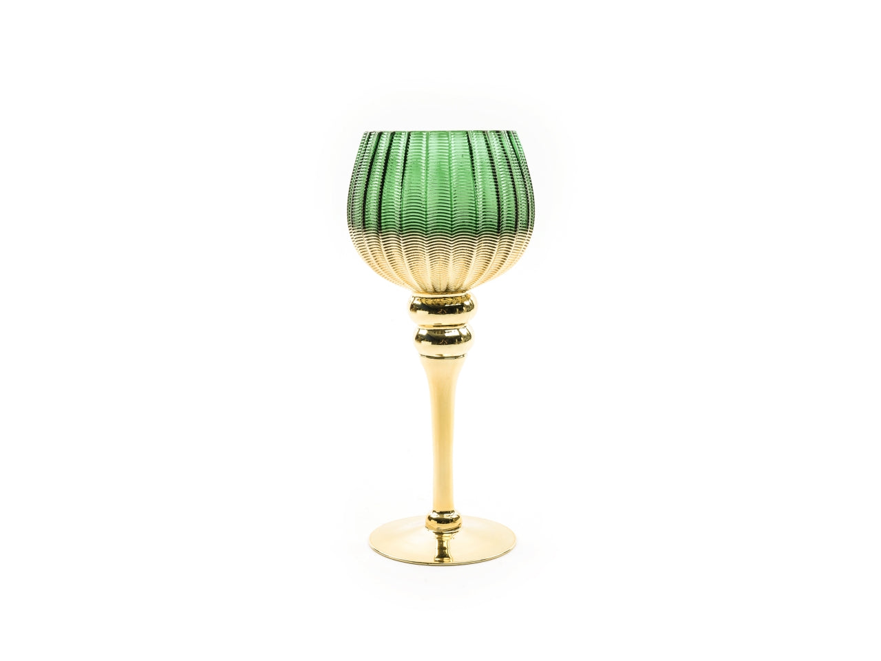 Portacandela in vetro oro e verde 13xh.30cm