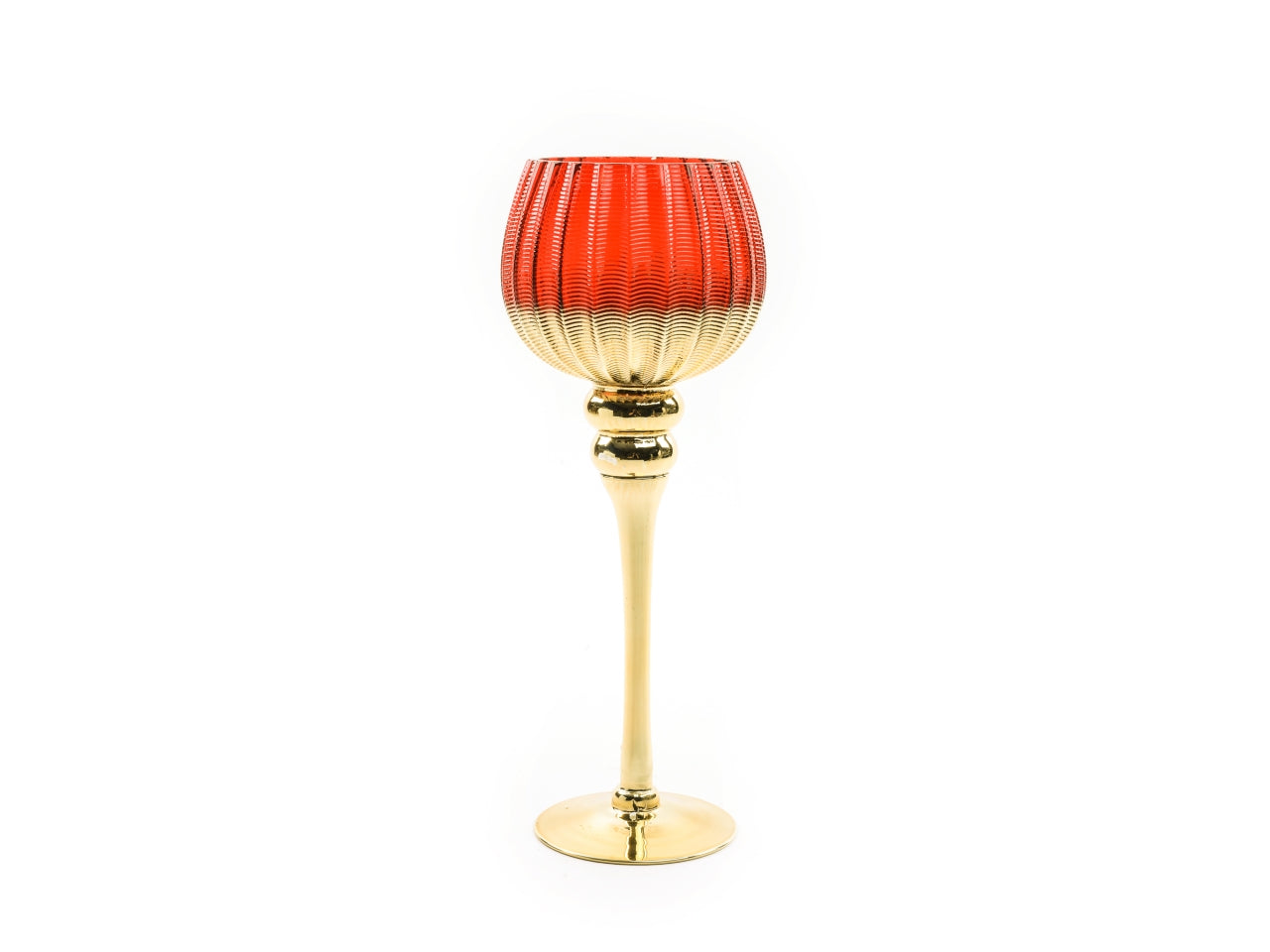 Portacandela in vetro oro e rosso 13xh.35cm