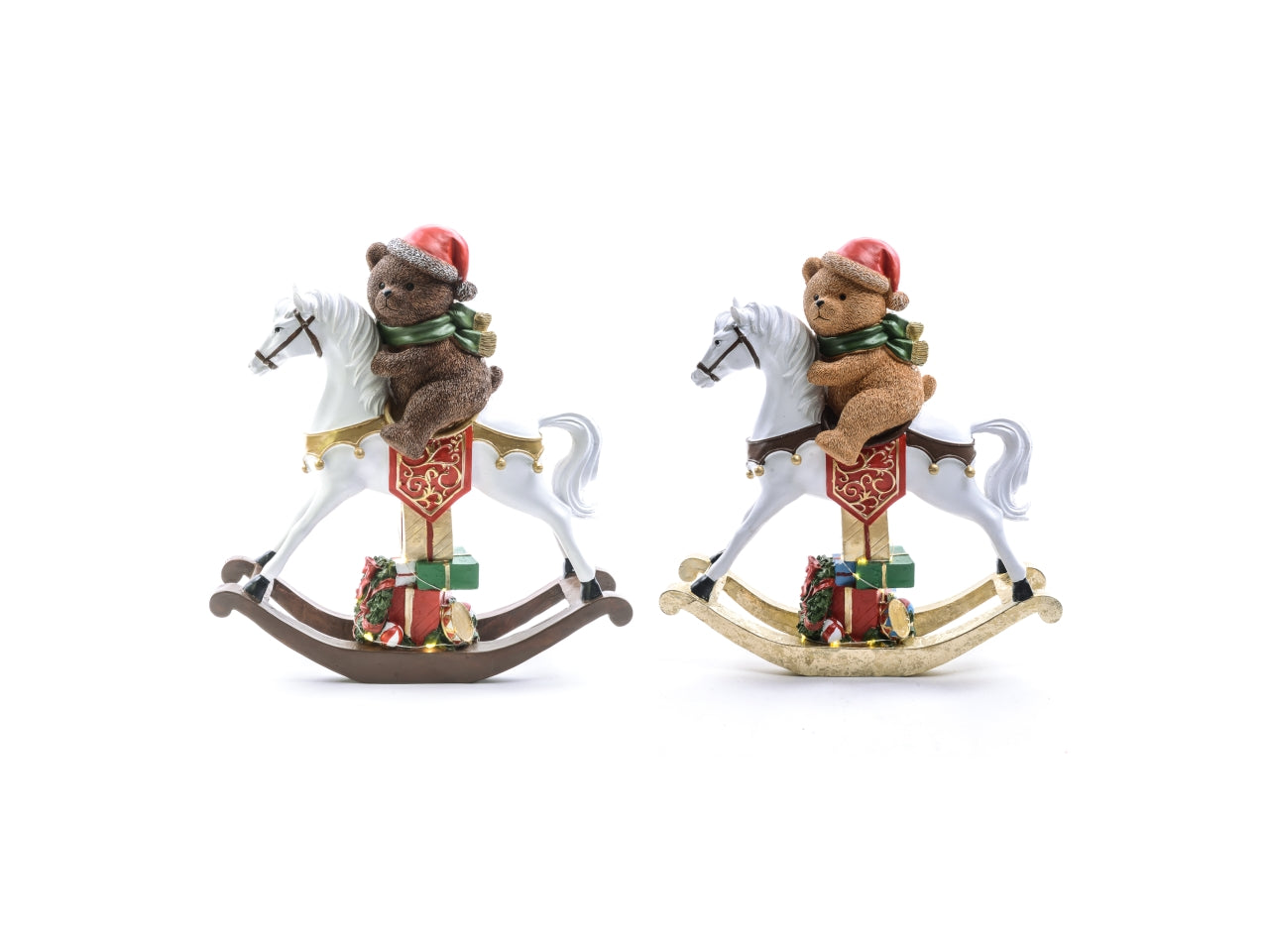 Orso su cavallo a dondolo in poliresina con luci 32x12xh.35,5cm assortiti