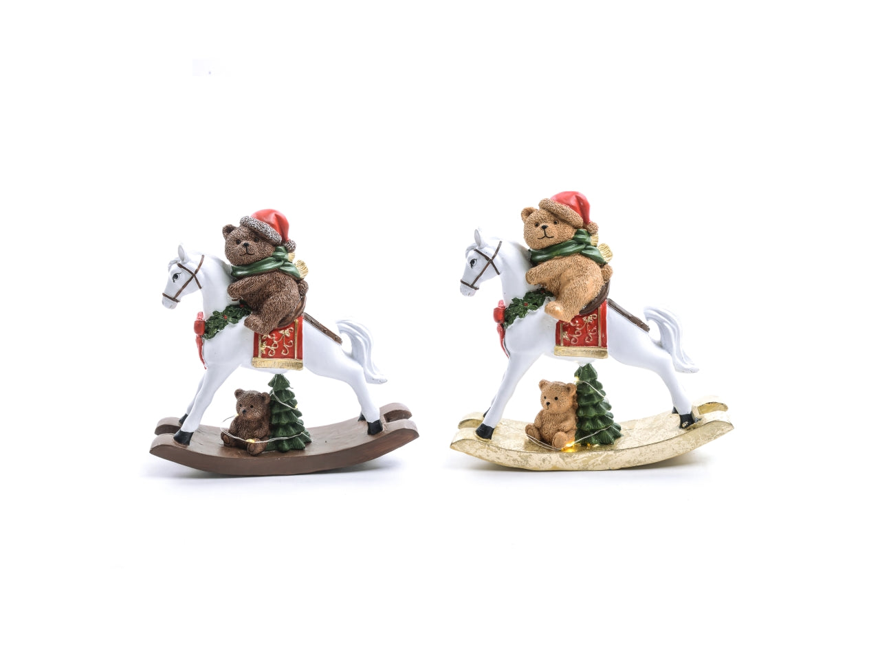 Orso su cavallo a dondolo in poliresina con luci 19x6xh.18,5cm assortiti