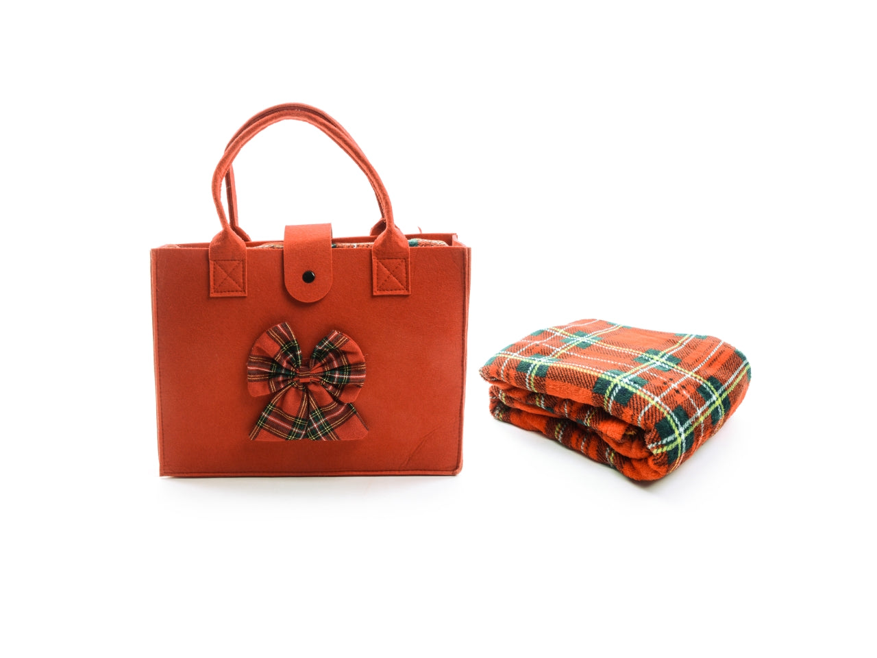 Coperta 150x200cm con borsa 33x9xh.25cm in tessuto e fiocco