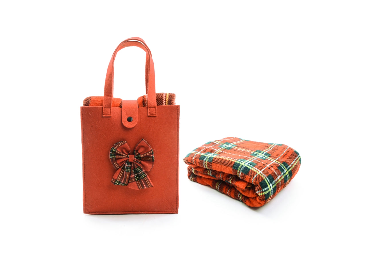Coperta 120x150cm con borsa 22x7xh.25cm in tessuto e fiocco