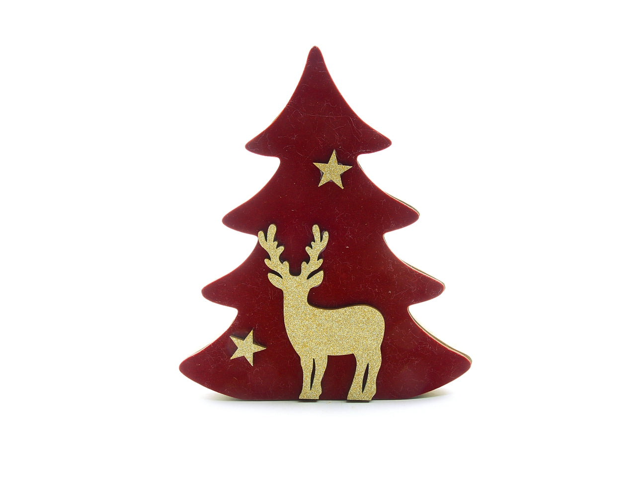 Albero in legno rosso con renna oro 17x2xh.20cm