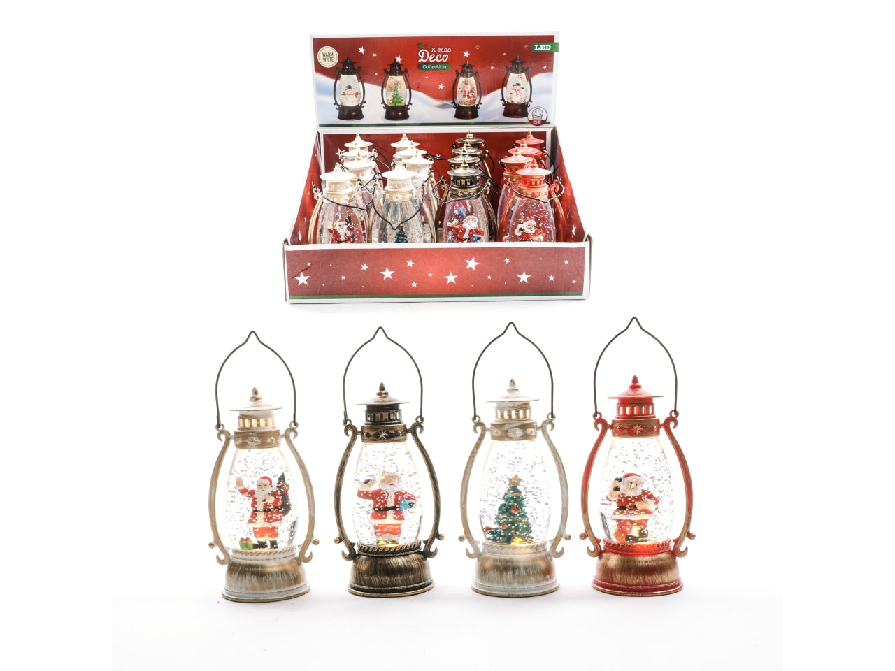 Lanterna con acqua e luci a batteria 8x6xh.15cm colori assortiti