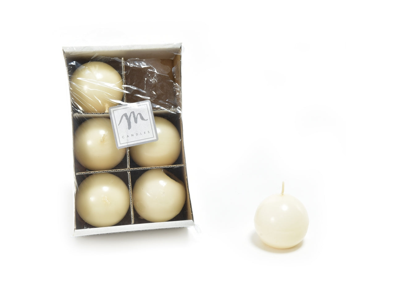 Candela sfera 5cm in confezione da 6 pezzi avorio lucido