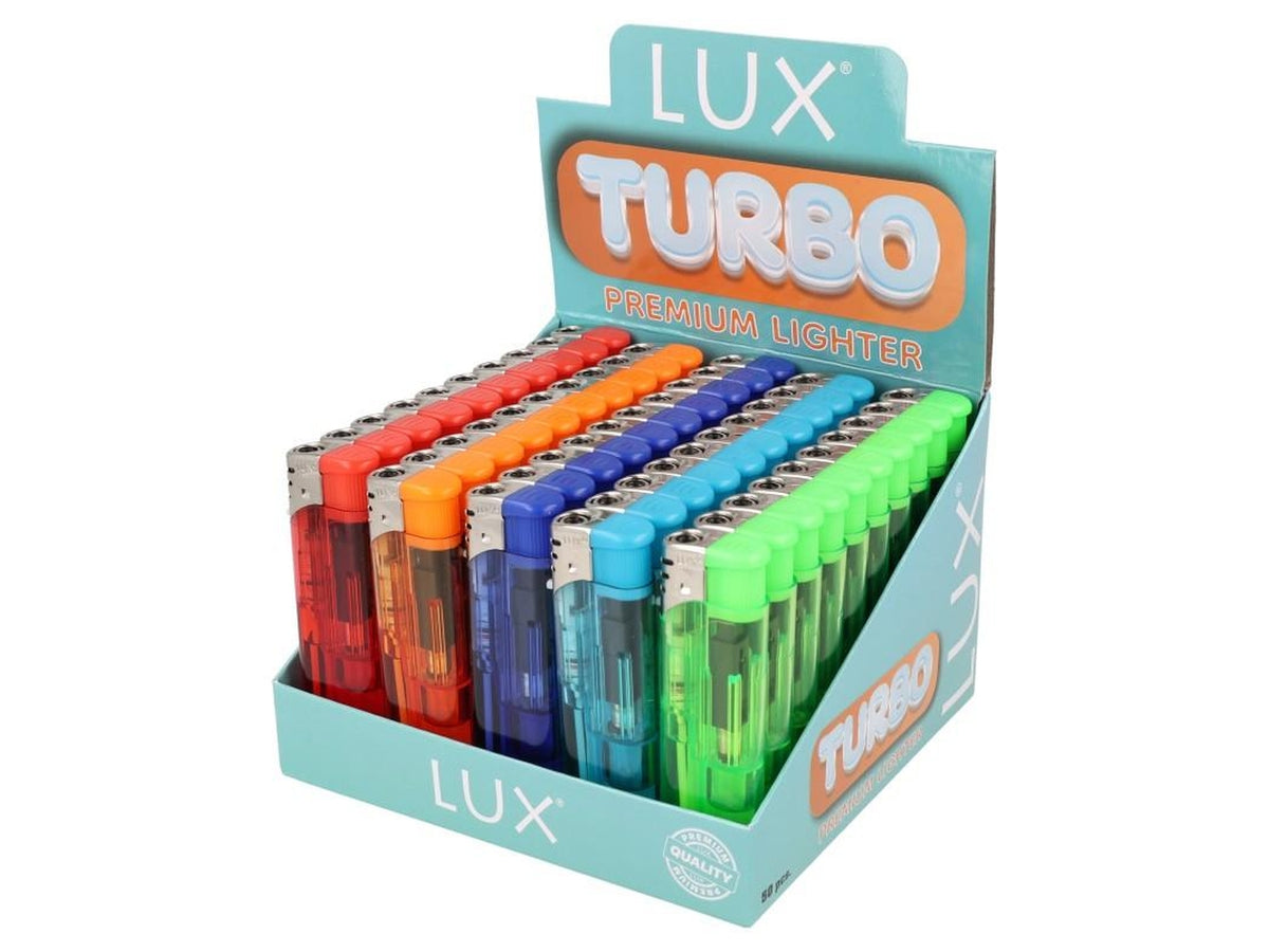 Accendino Lux Turbo trasparente confezione da 50 accendini assortiti
