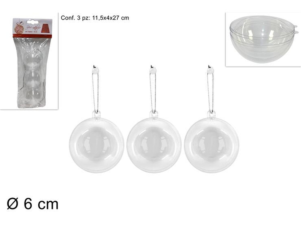 Sfera plastica trasparente 6cm in confezione da 3 pezzi
