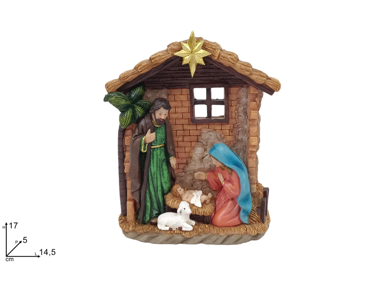 Natività con capanna 17cm in resina