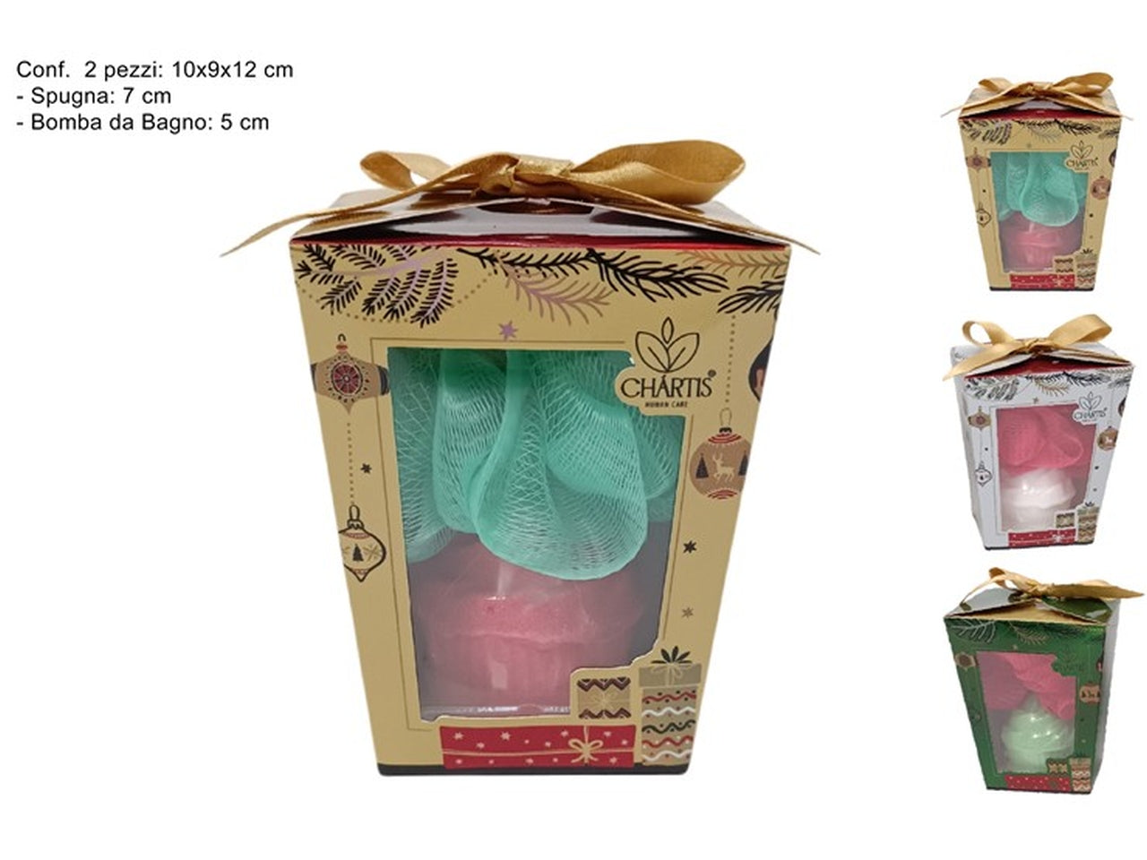 Set da bagno con bomba da bagno 5cm e spugna colori assortiti