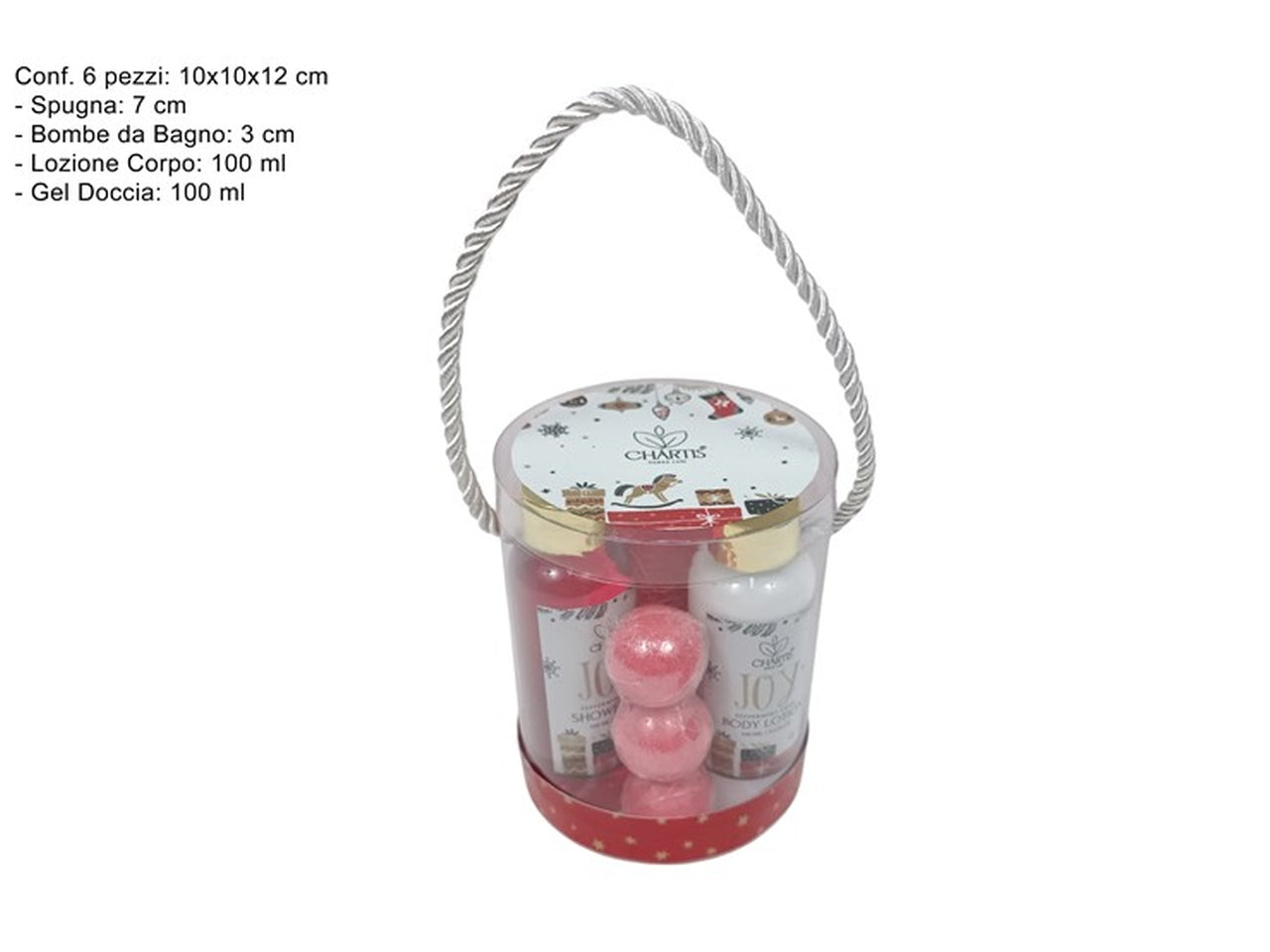 Set da bagno rosso con spugna, bombe da bagno,lozione corpo 100ml e gel doccia100ml