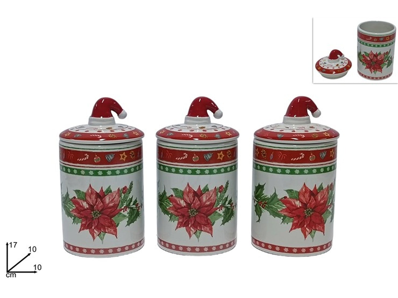 Barattoli tris ceramica 10xh.17cm con stella di natale