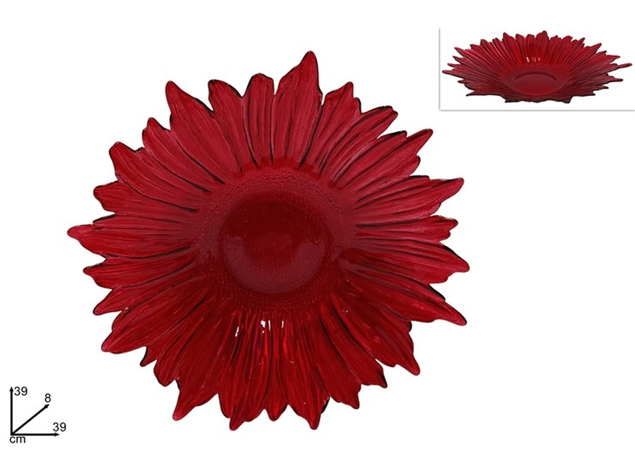 Centrotavola fiore in vetro 39xh.8cm rosso