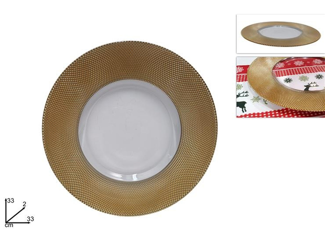 Sottopiatto in vetro 33cm con bordo oro