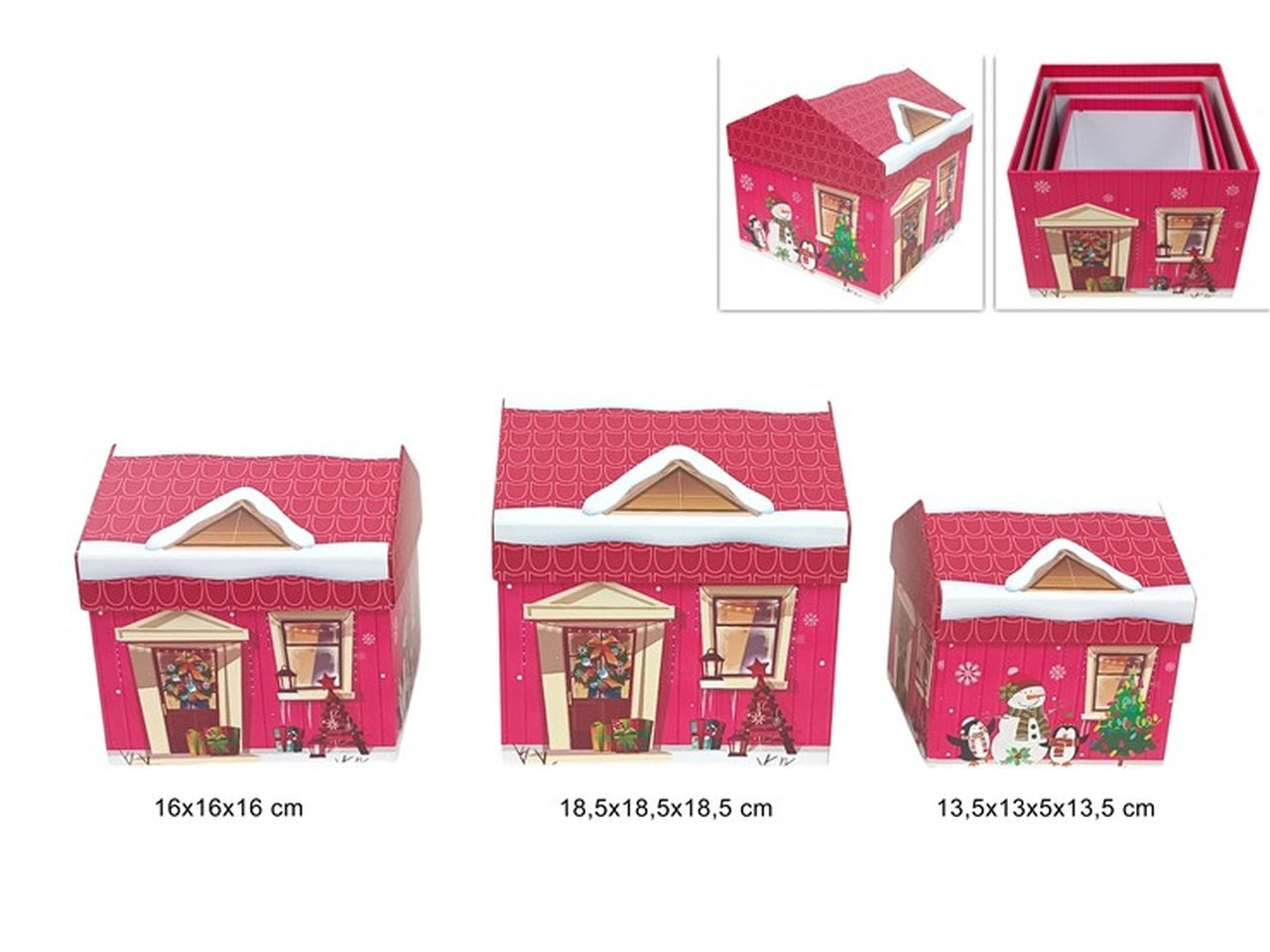Scatole case natalizie 3 misure, 16x16x16cm/18,5x18,5x18,5cm/13,5x13,5x13,5cm