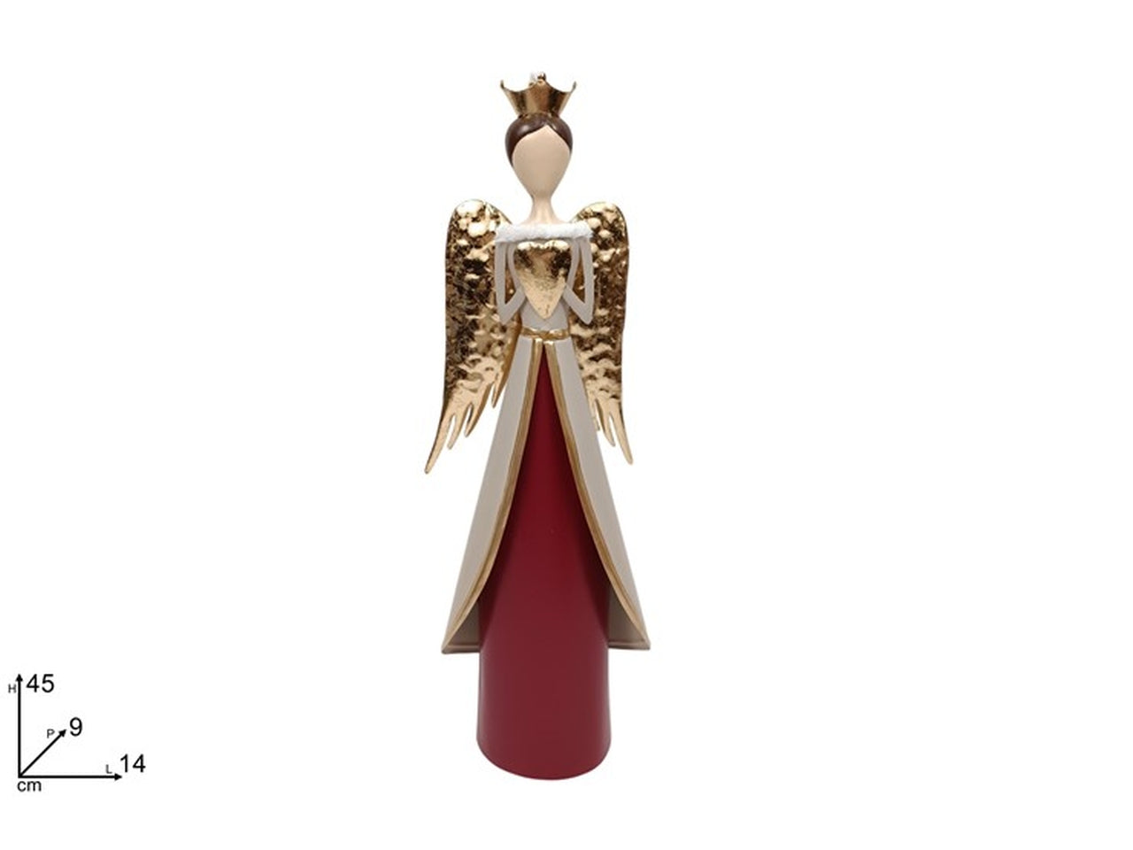 Angelo 45cm in latta con cuore rosso e oro