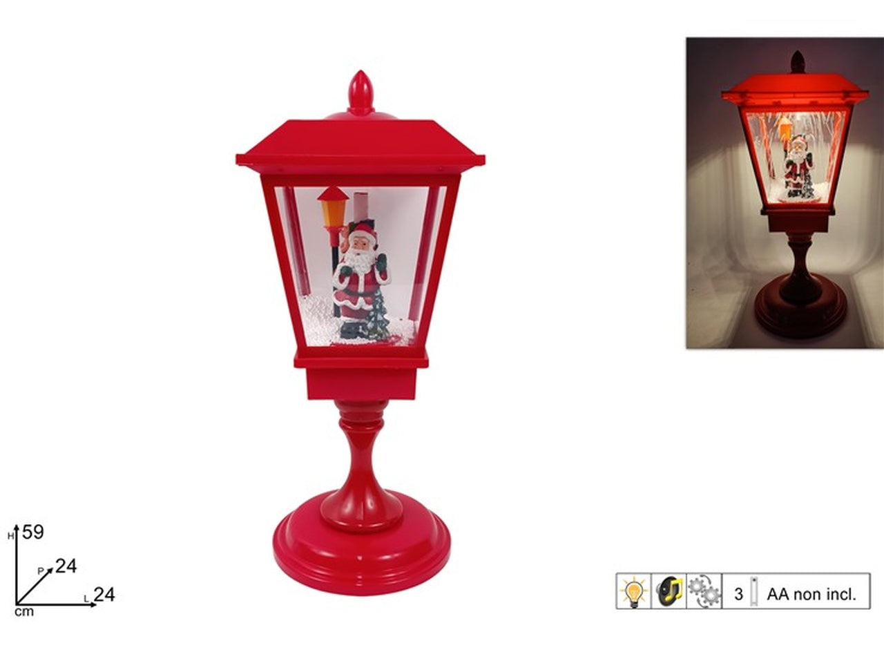 Lampione 59cm con babbo natale, musica, luce e movimento a batteria