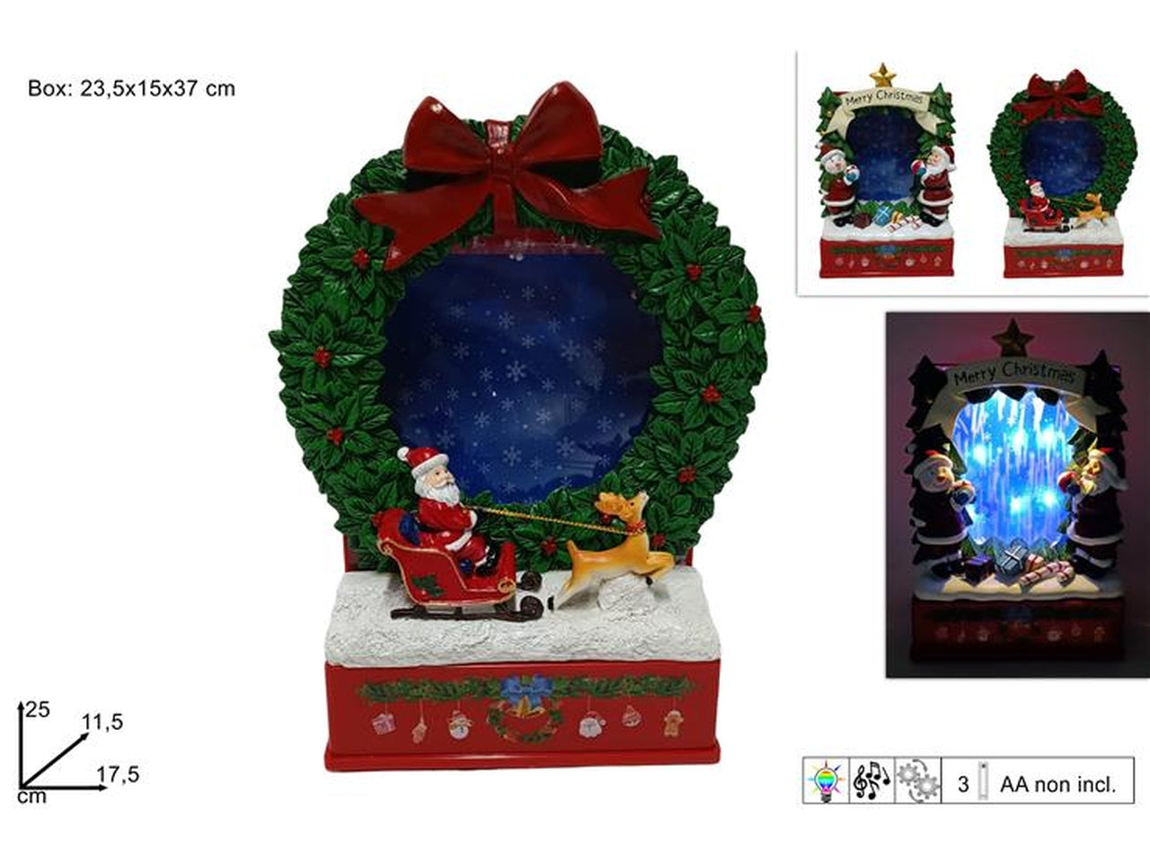 Scenario cielo stellato con babbo natale, luce, movimento e musica a batteria