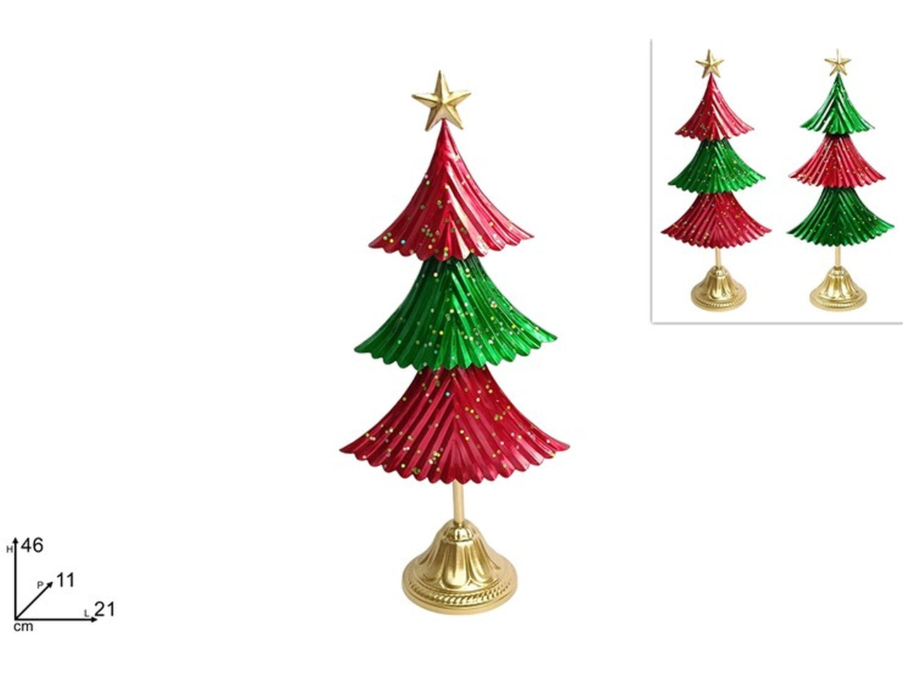 Albero 46cm in latta rosso e verde assortiti