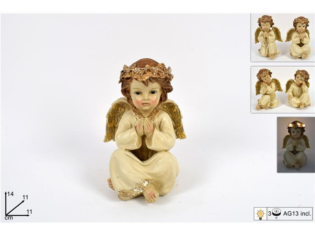 Angelo in preghiera 14cm con luce a batteria assortiti