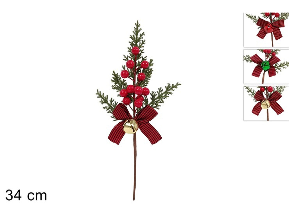 Ramo 34 cm con bacche e fiocco scozzese, assortiti