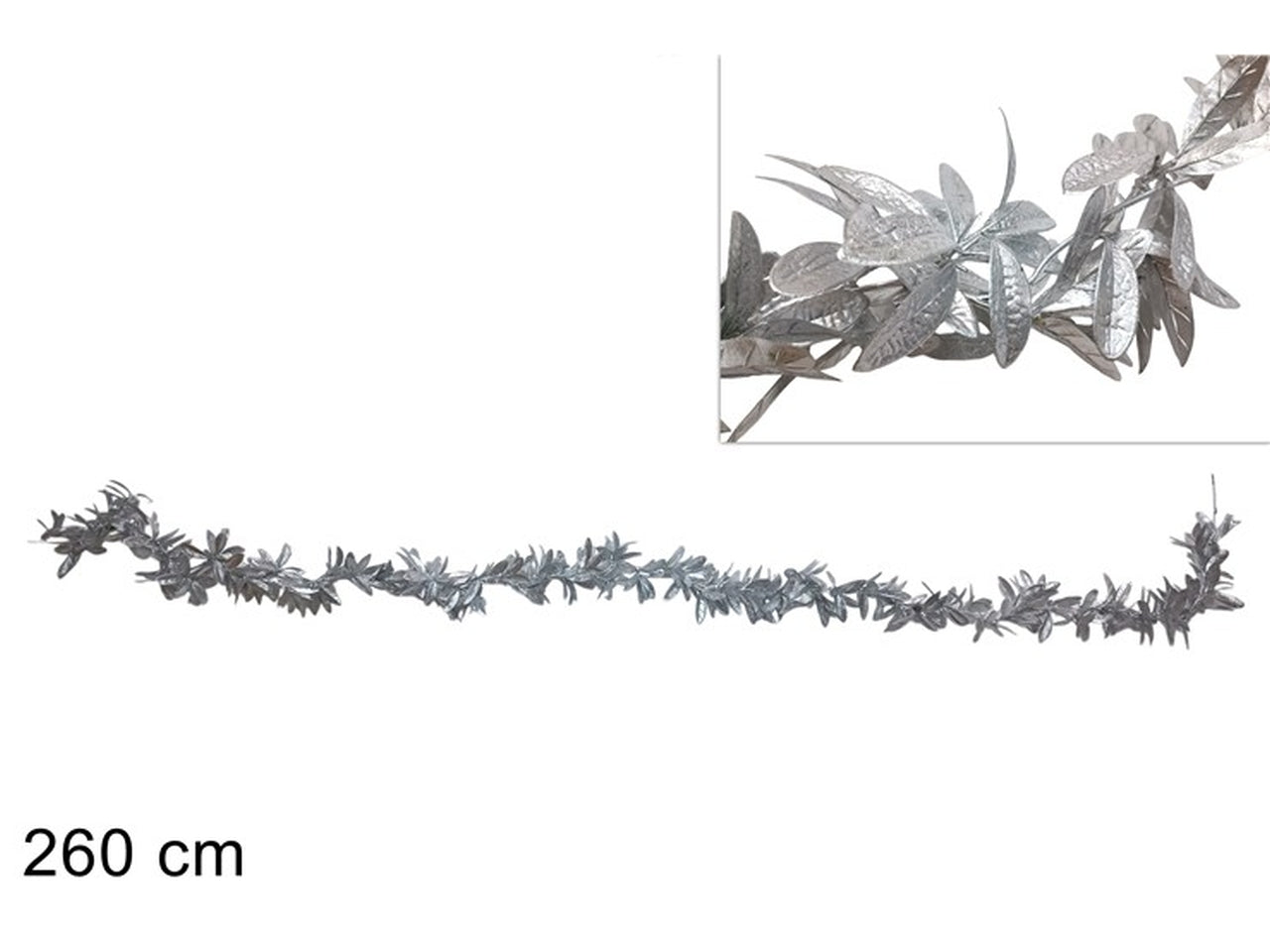 Ghirlanda 260cm con foglie glitterate silver