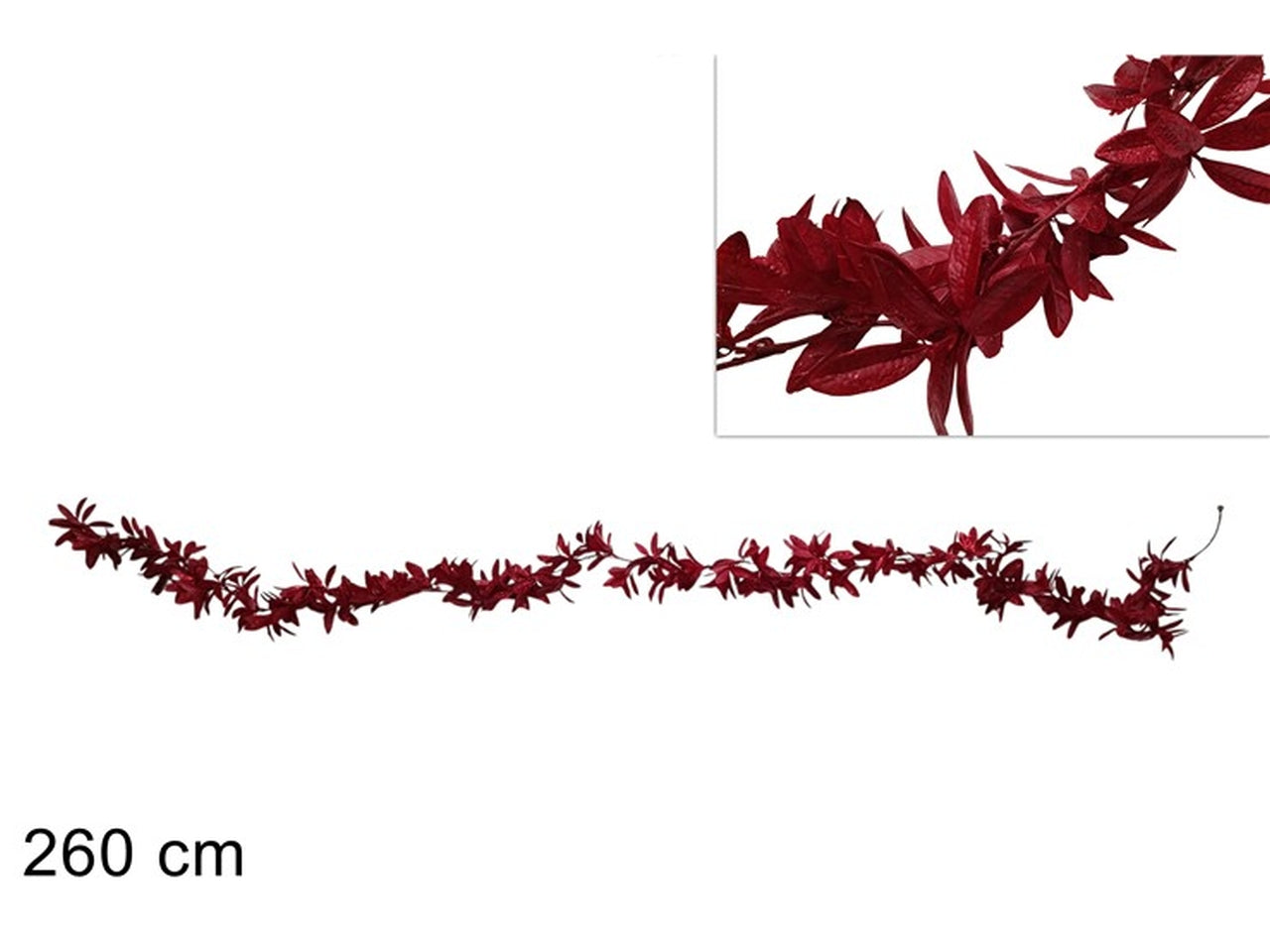 Ghirlanda 260cm con foglie glitterate rossa