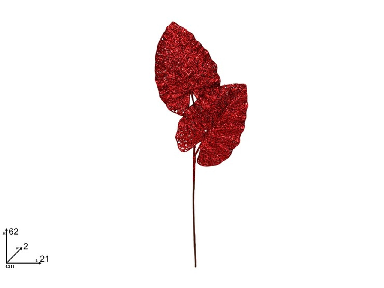 Ramo 2foglie glitterate 62cm rosso xna24045611