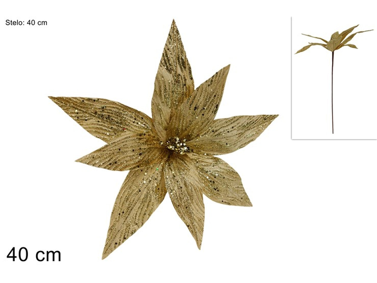 Ramo fiore glitterato 40cm oro