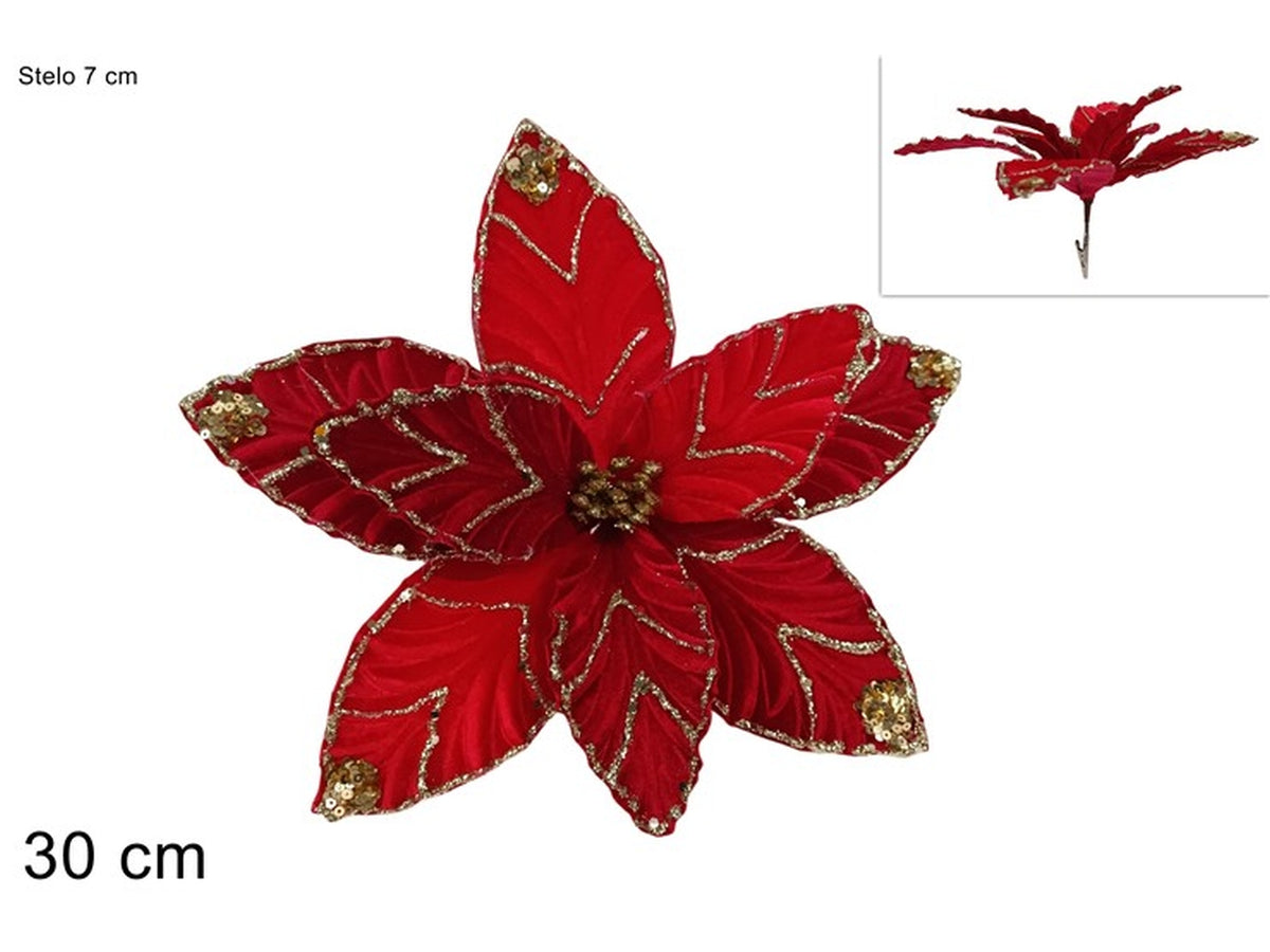 Pick fiore in velluto con pinzetta 30cm rosso