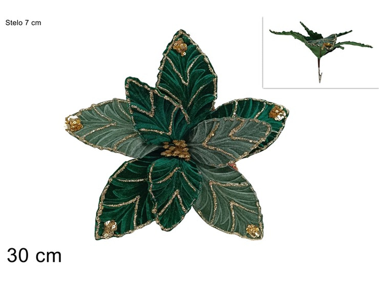 Pick fiore in velluto con pinzetta 30cm verde