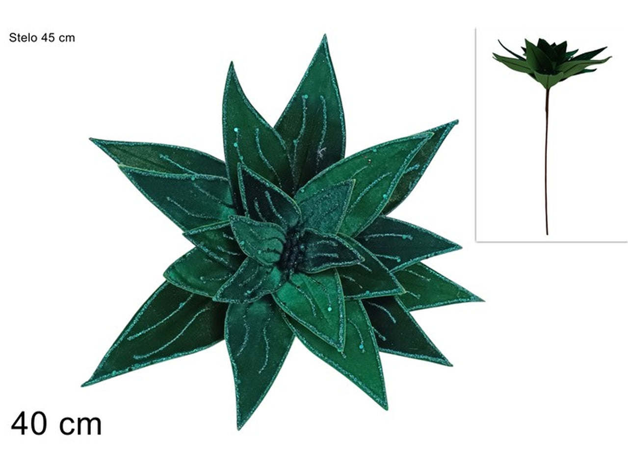 Ramo fiore in velluto con glitter 40cm verde