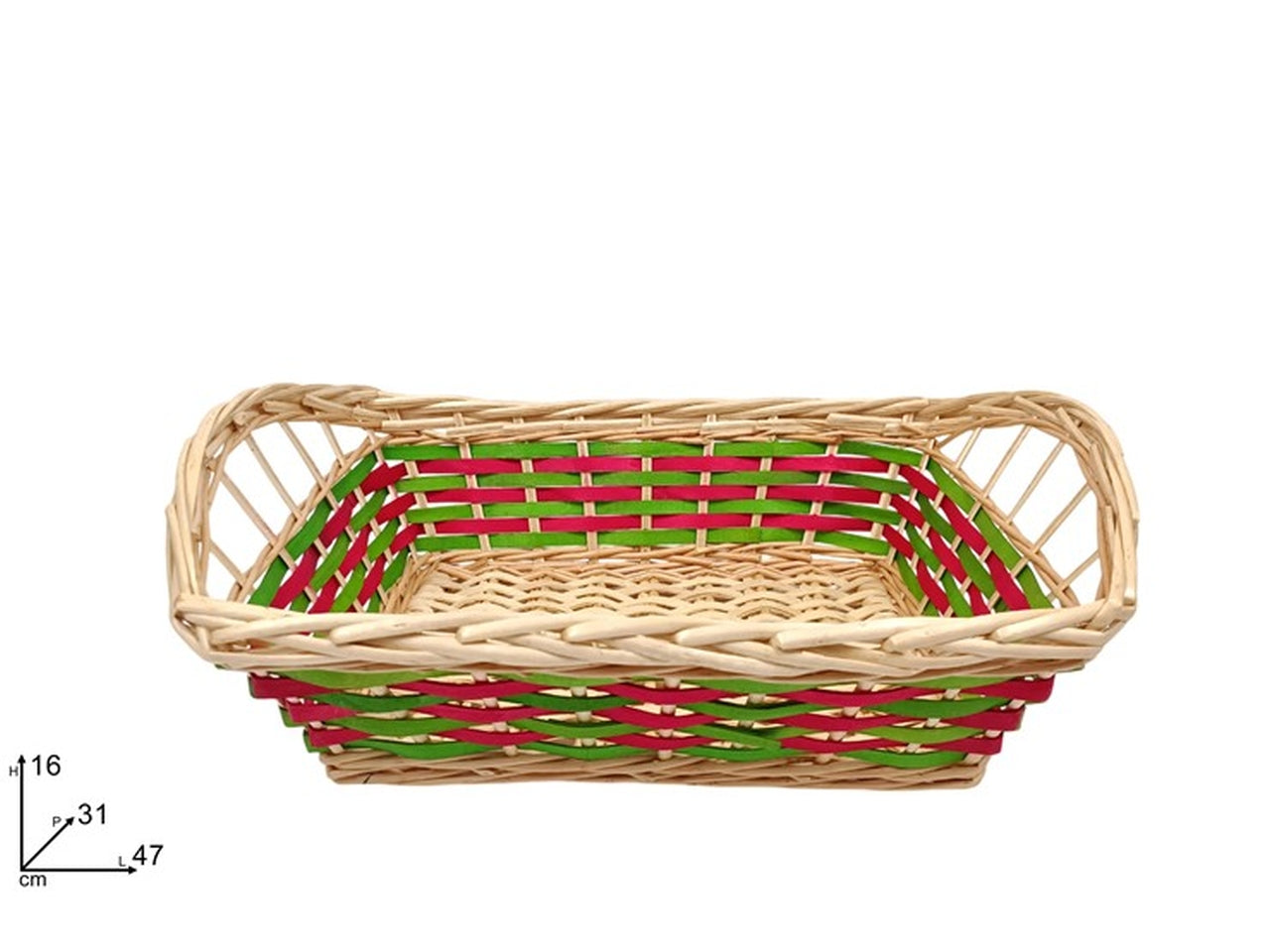 Cesta rettangolare 47x31xh.16cm naturale, rosso e verde