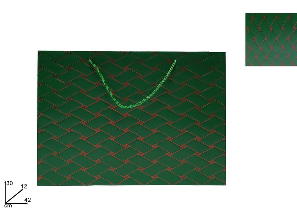 Shopper 42x30x12cm effetto trapunta verde rosso