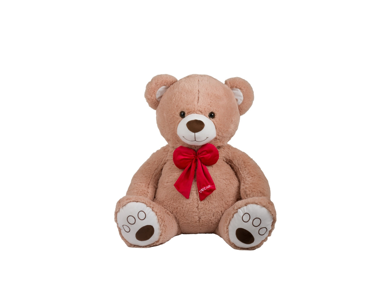 Peluche maxi orso seduto beige H 80 cm con fiocco rosso