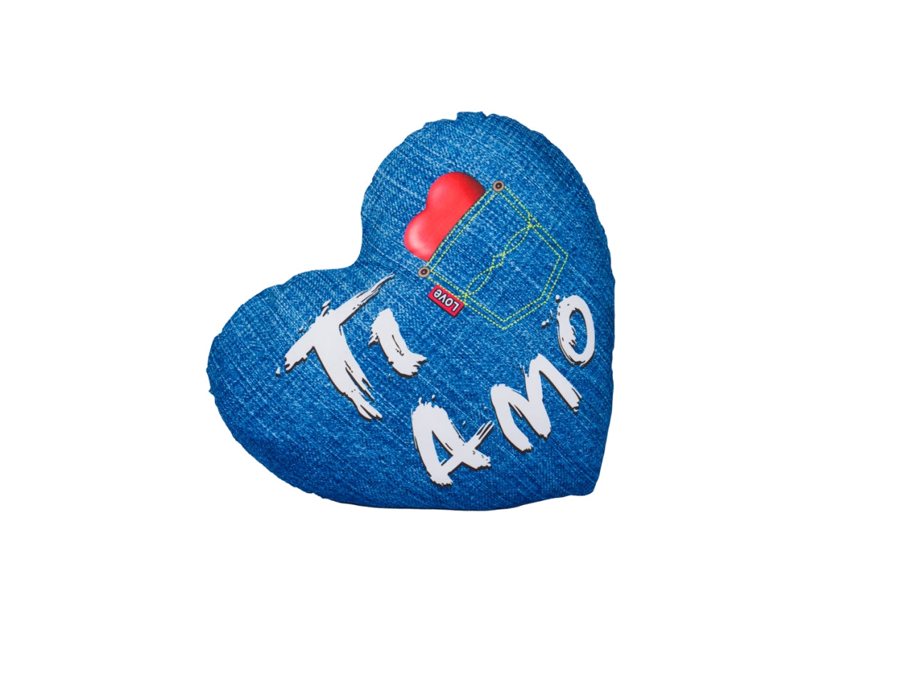 San valentino cuscino cuore 32cm tessuto stampa jeans in 2 assortimenti