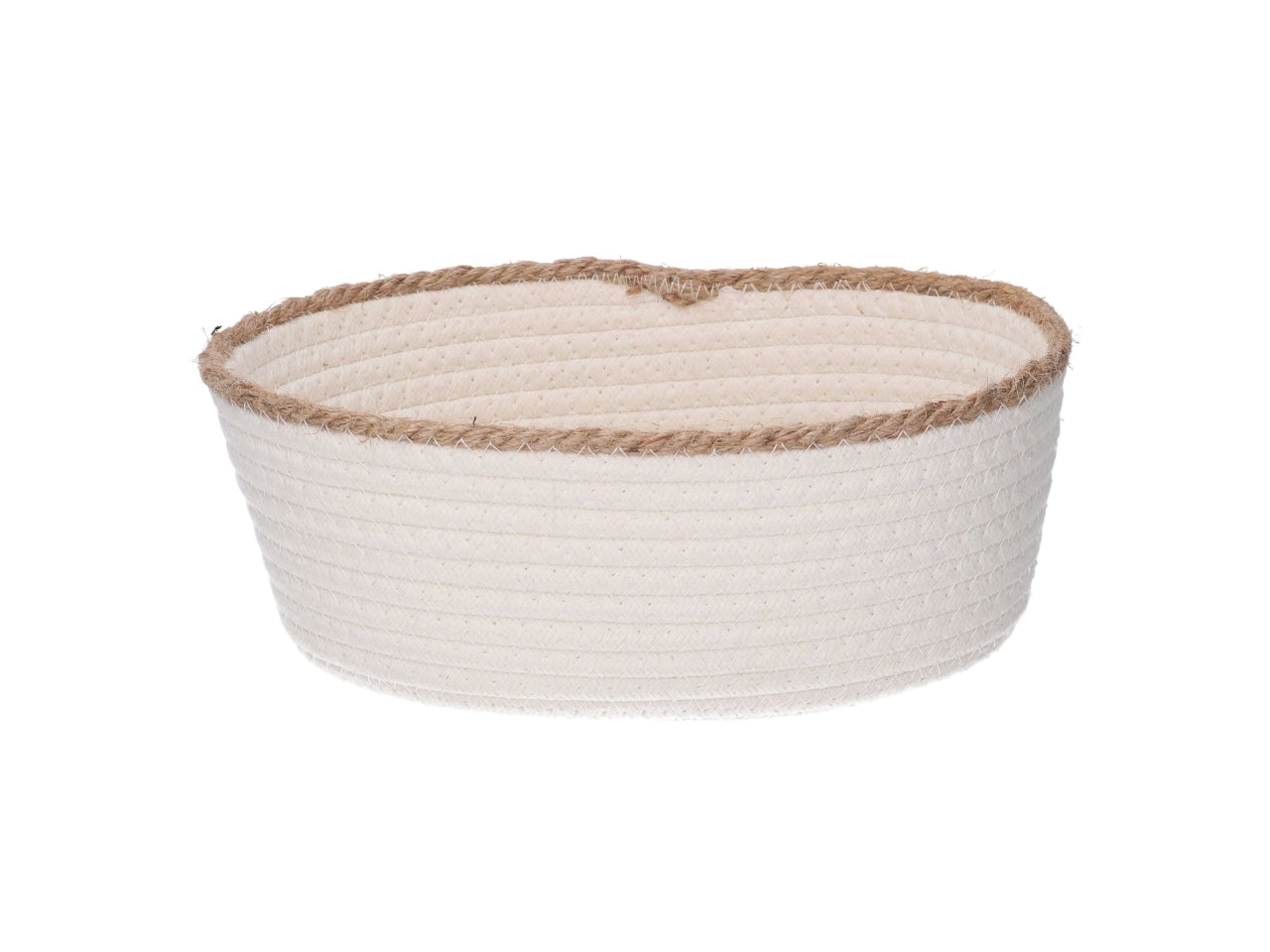 Cestino ovale in tessuto 27x19xh.10,5cm bianco con bordo corda