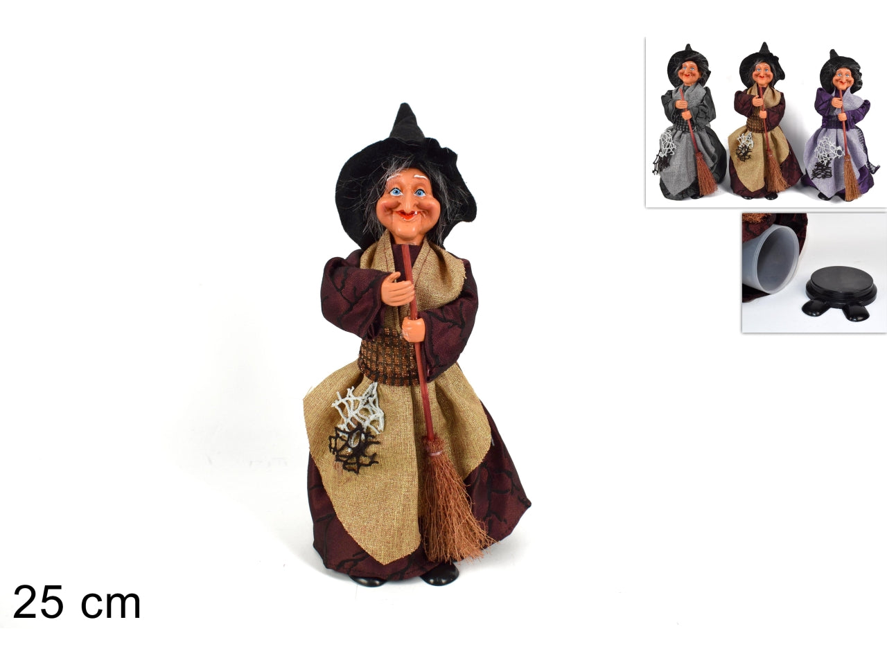 Befana 25cm con cofanetto porta caramelle in 3 assortimenti