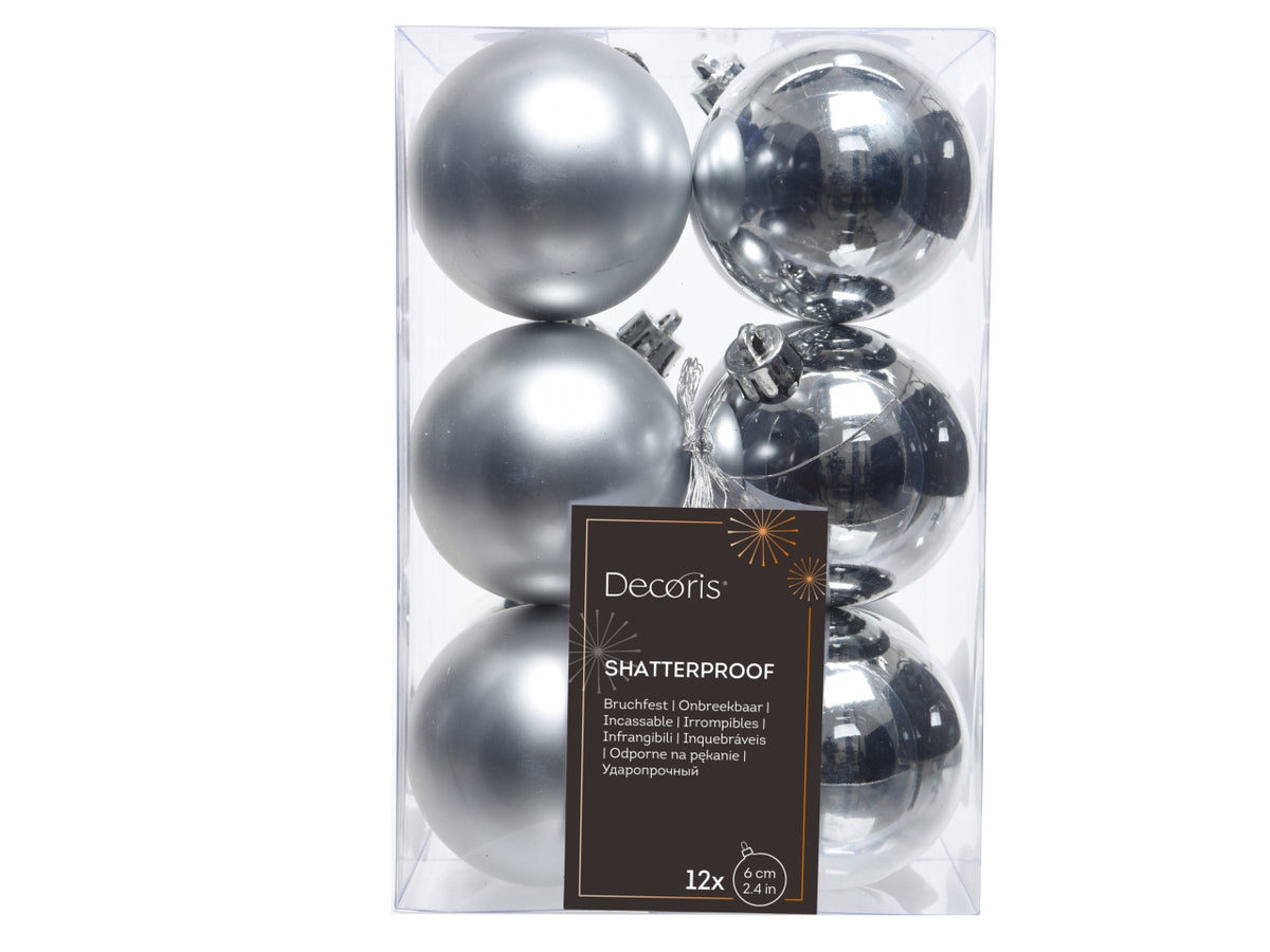 Palla di Natale 6cm in confezione da 12 pezzi argento lucida e opaco