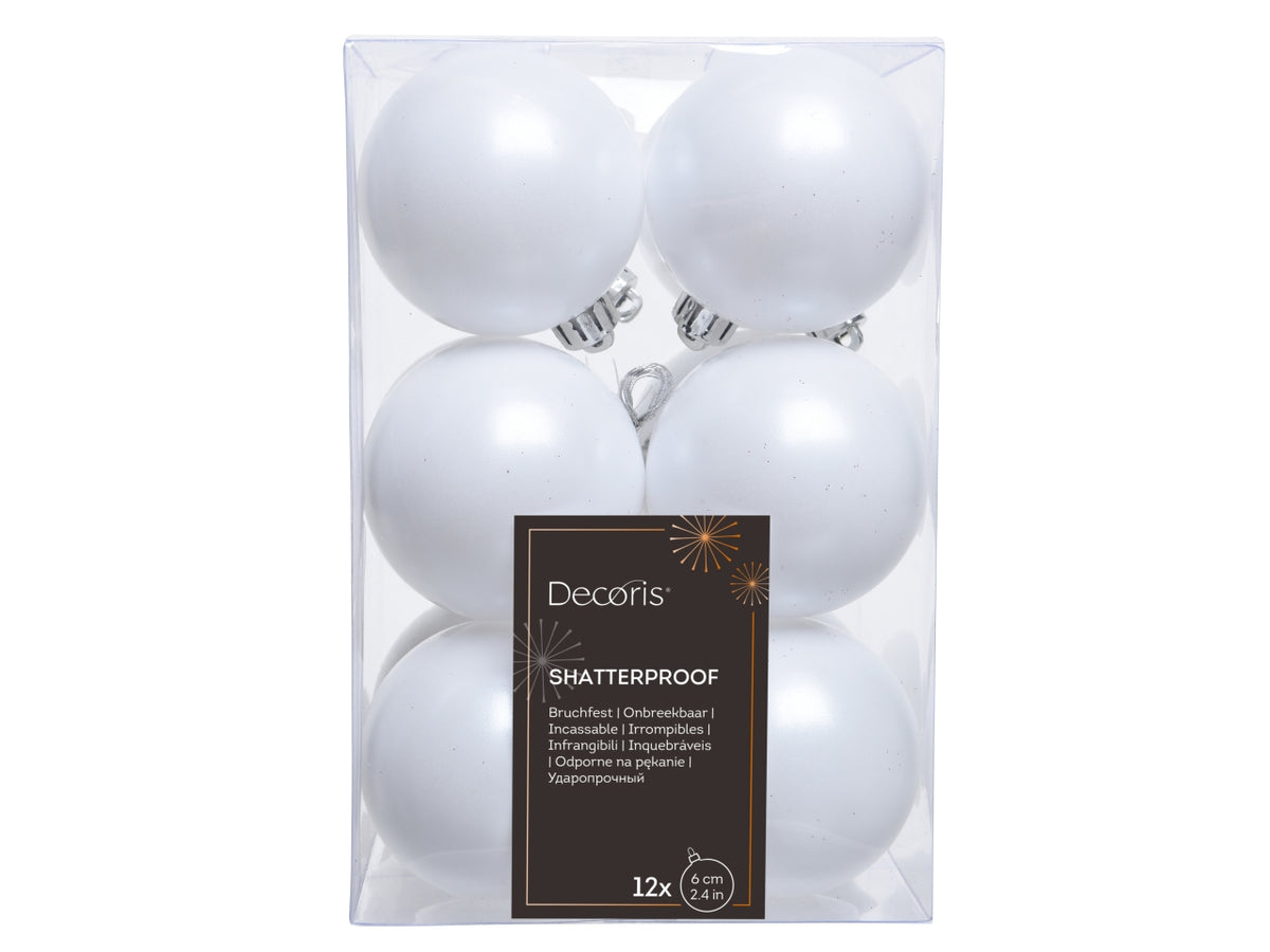 Palla di Natale 6cm in confezione da 12 pezzi bianco opaco