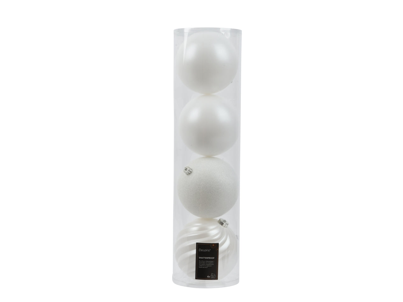 Palla 14cm in confezione da 4 pezzi bianco lucido, opaca e glitter