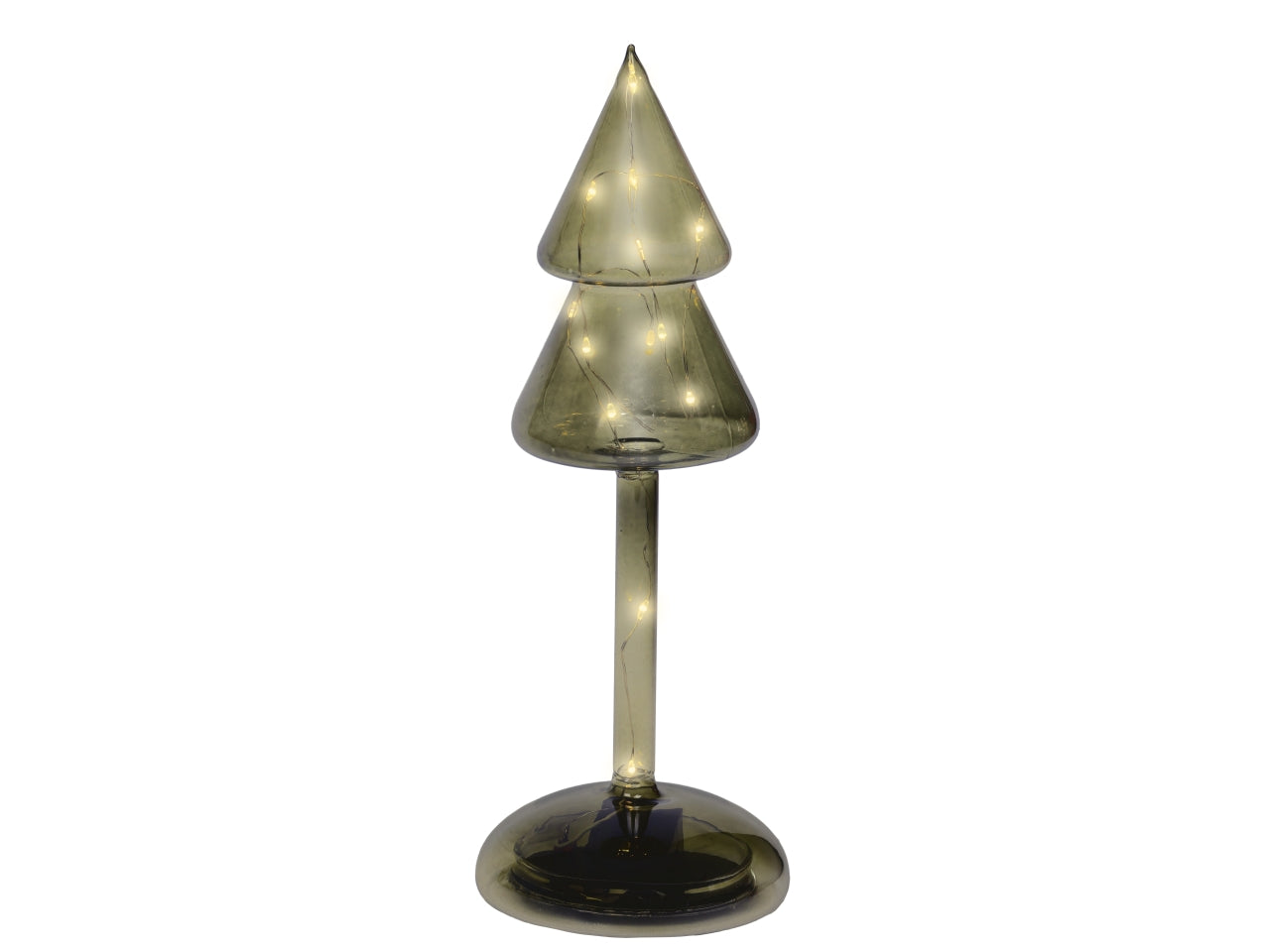Albero vetro 24cm con led bianco caldo a batteria verde