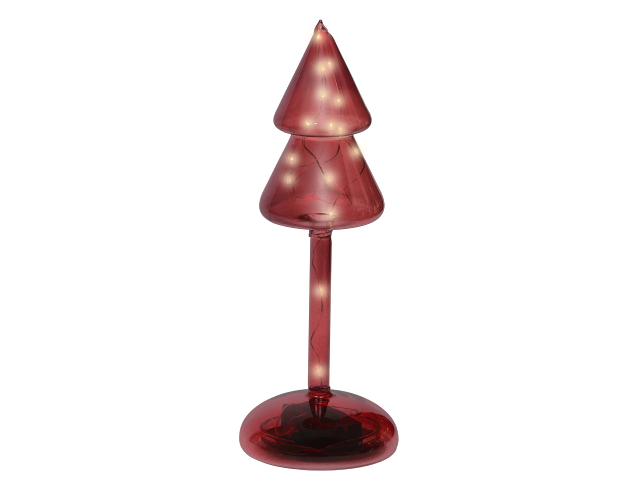 Albero vetro 24cm con led bianco caldo a batteria rosso