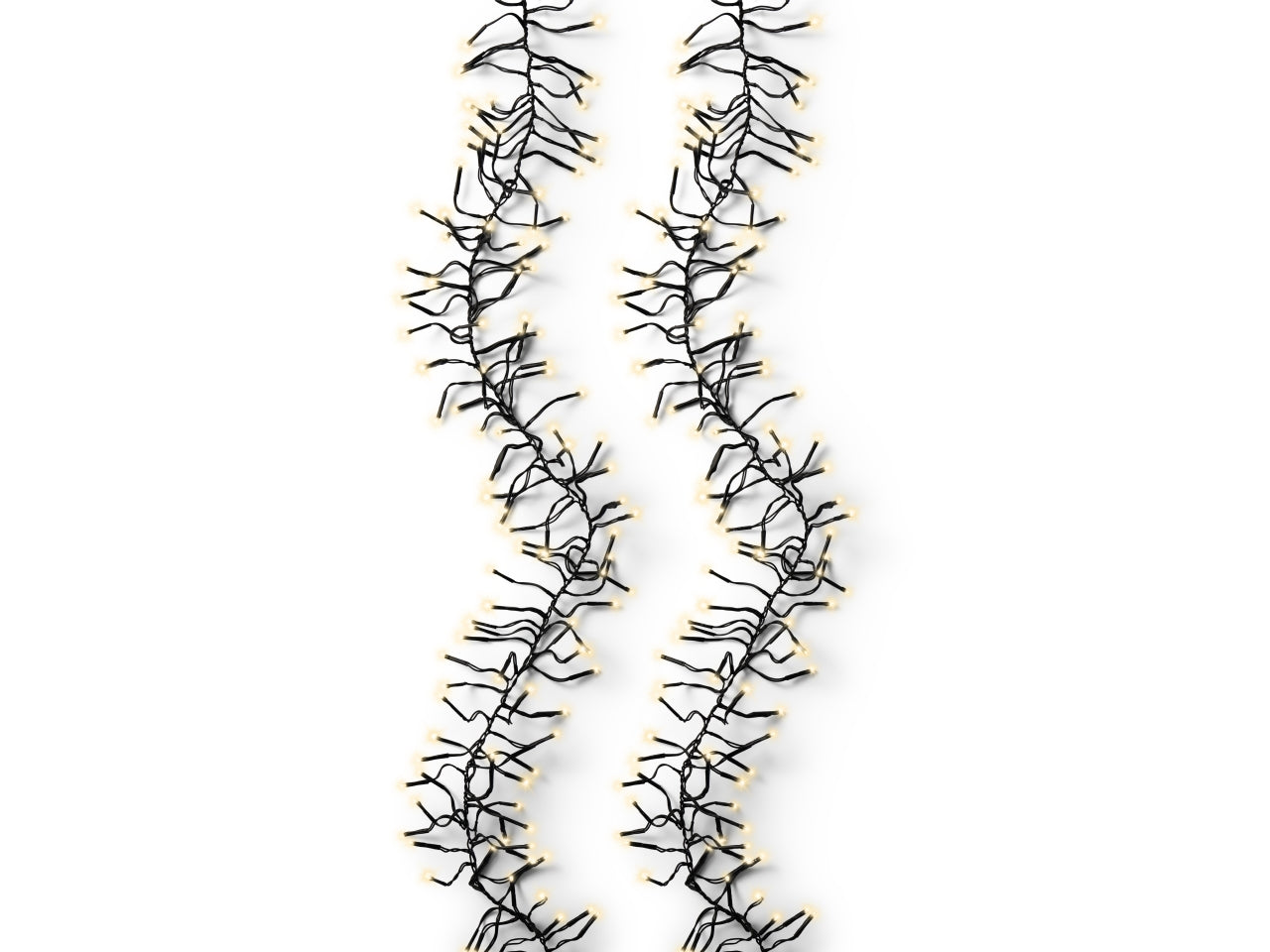 Catena luci 3000led a grappolo oro soft 8 funzioni 28mt filo nero per uso interno/esterno
