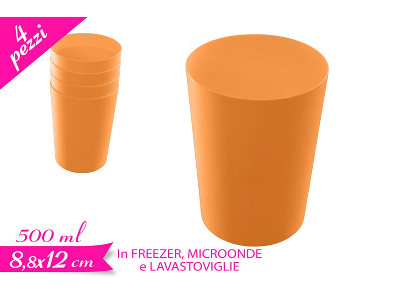 Set 4 bicchieri 500ml in plastica riutilizzabile, colore ocra elegante per tavola e picnic$