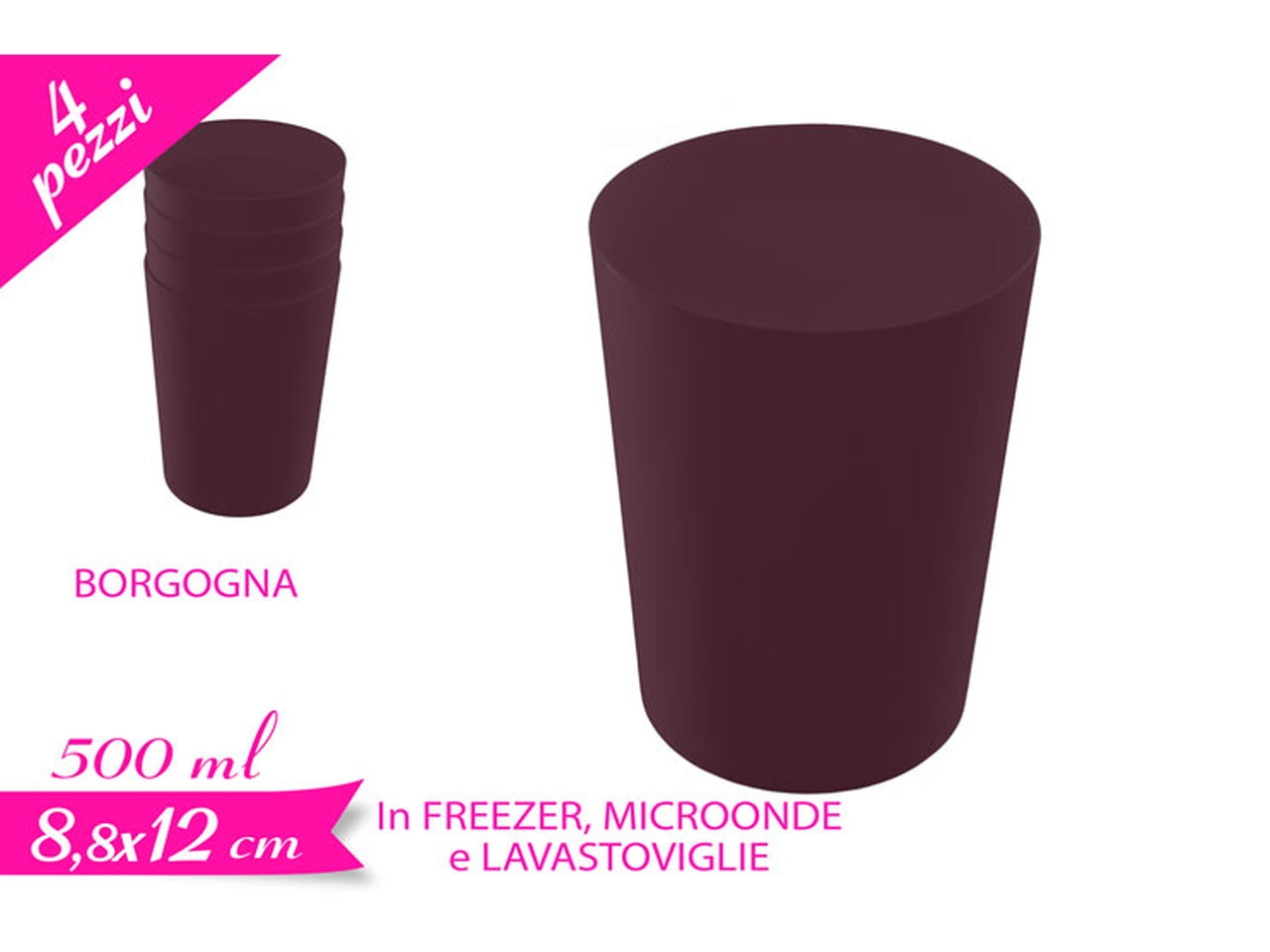 Set 4 bicchieri 500ml in plastica riutilizzabile, colore porpora raffinato per tavola e picnic$