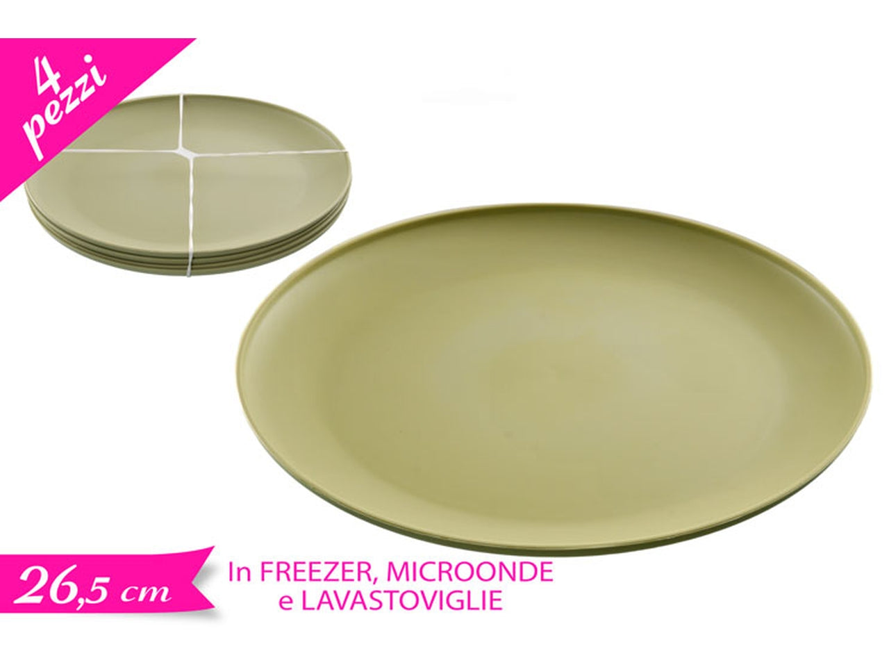 Set 4 piatti in plastica riutilizzabile, colore verde vivace ideali per tavola e outdoor$