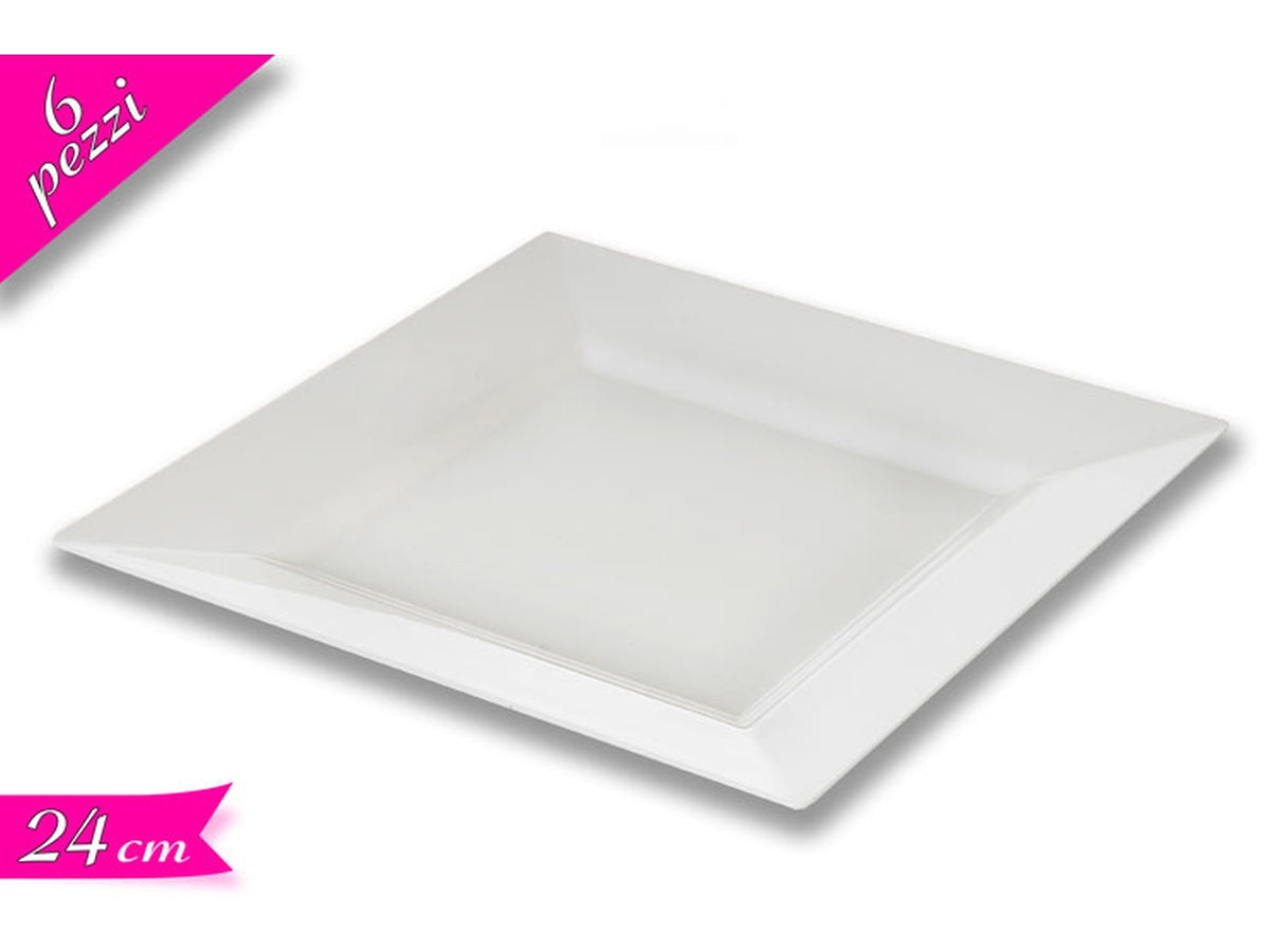 Set 6 piatti quadrati 24x24cm in plastica