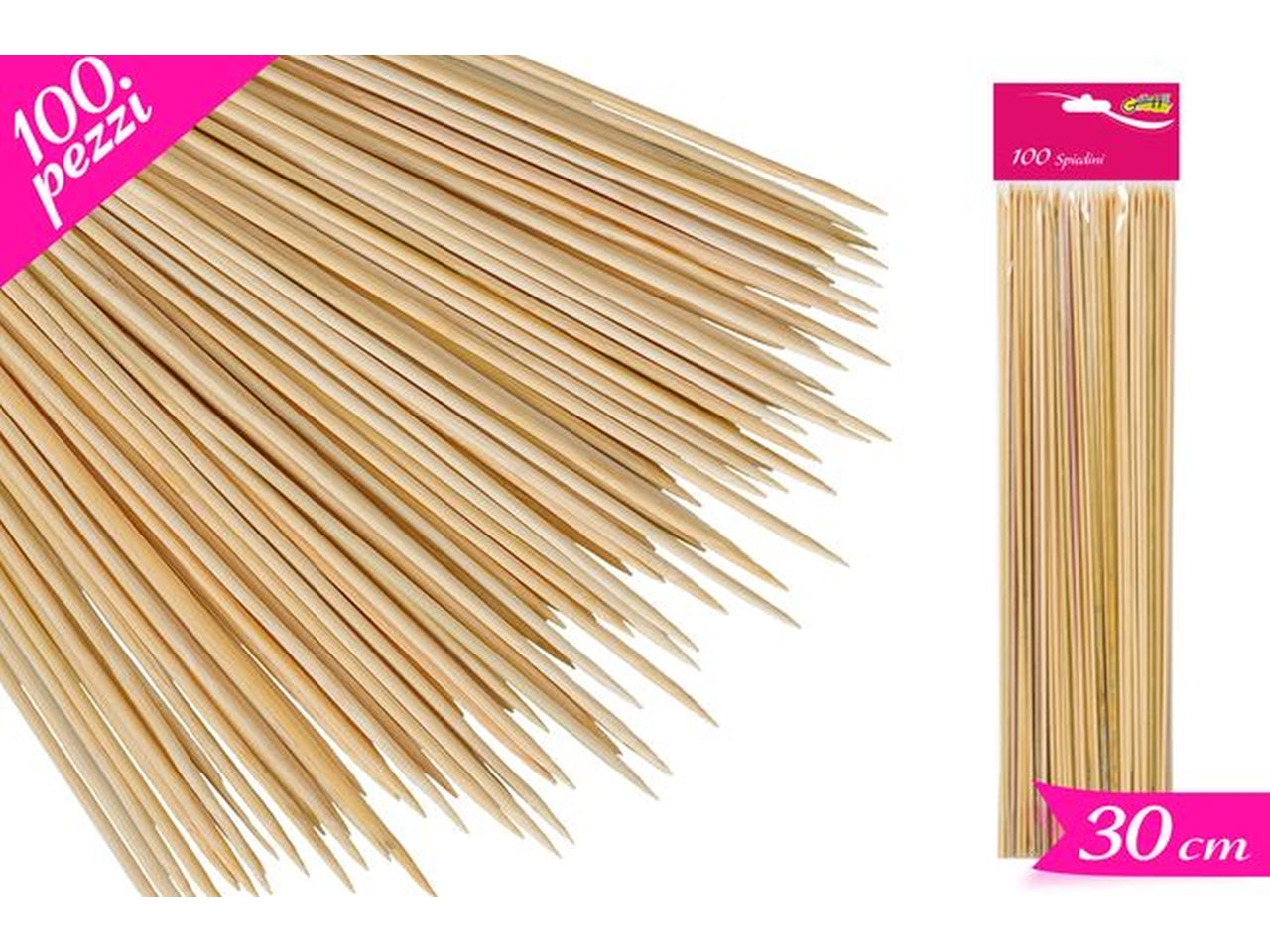 Confezione di 100 spiedini in bamboo da 30cm