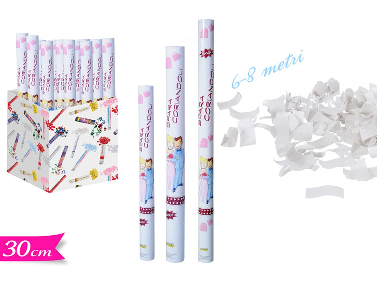 Tubo spara coriandoli bianchi 30cm $