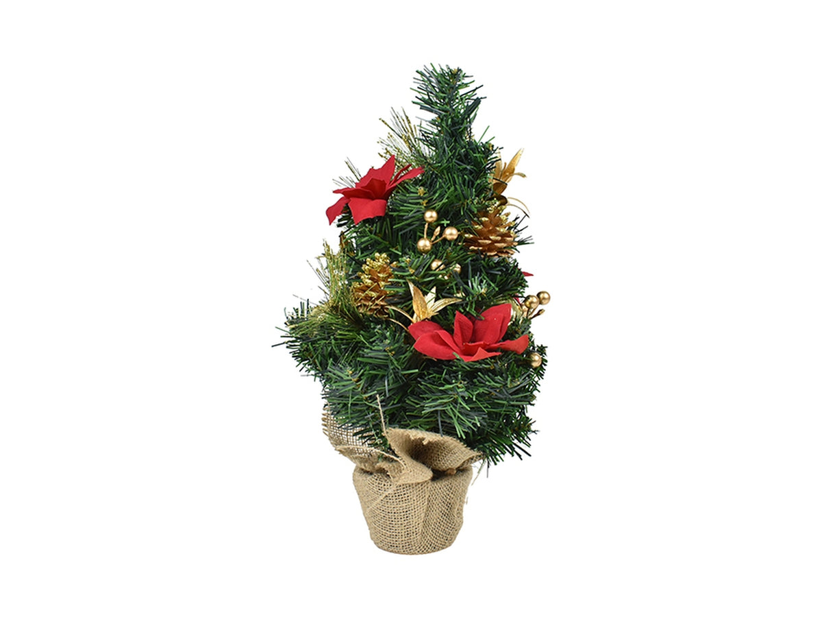 Albero 45cm con stella di natale e base in sacco